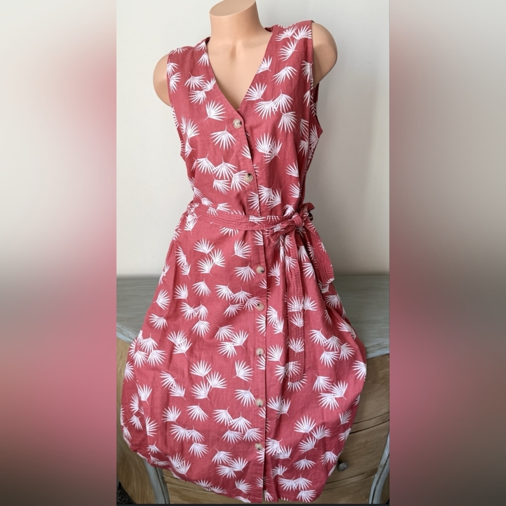 NWT Liz Claiborne Floral Linen A Line Dress With Tie Belt & Pockets Size Large - Picture 3 of 5